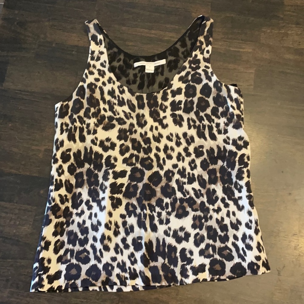 Diane Von Furstenberg sheer lined leopard print tank top